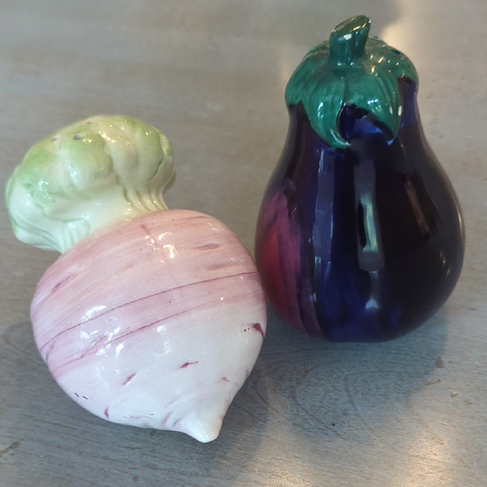 Ceramic Eggplant and Turnip Salt And Pepper Shakers From Fitz & Floyd